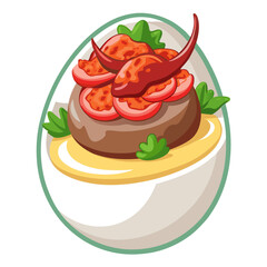 Deviled Egg with Tomato and Chili Pepper Topping
