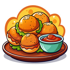 Cartoon Sliders with Ketchup, Food Illustration, Tasty Snacks