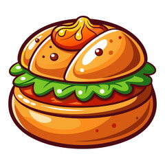 Cartoon Hamburger with Sauce and Lettuce Vector Illustration