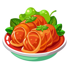 Illustration of delicious cabbage rolls with green garnish