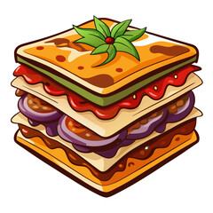 Cartoon Lasagna Illustration with Vegetables and Sauce