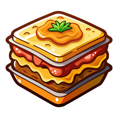 Delicious Cartoon Lasagna Illustration with Sauce and Garnish