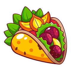 Cartoon Taco Illustration with Meatballs and Fresh Toppings