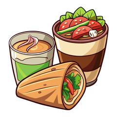 Delicious Wrap, Salad and Soup Food Set Illustration