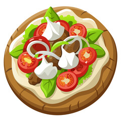 Delicious Cartoon Gyro Plate with Meat and Vegetables