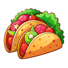 Cartoon Taco Illustration with Vegetables and Meat Toppings