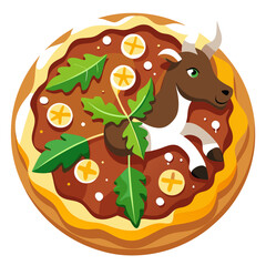 Whimsical Goat Pizza Cartoon Funny Food Design Illustration