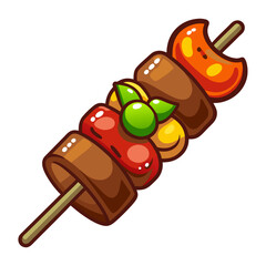 Cartoon Vegetable and Meat Skewer, BBQ Grill Food