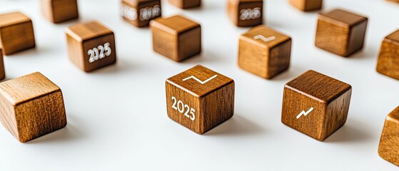 Wooden cubes with the year 2025 and growth symbol.