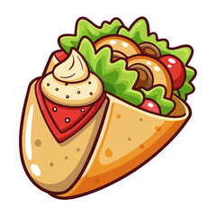 Cartoon Vegetarian Wrap with Mushrooms, Lettuce and Sauce