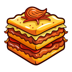 Cartoon Lasagna Stack with Tomato Sauce Decoration Food
