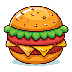 Cartoon Burger Illustration with Lettuce and Cheese