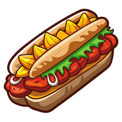 Cartoon Hot Dog with French Fries and Toppings