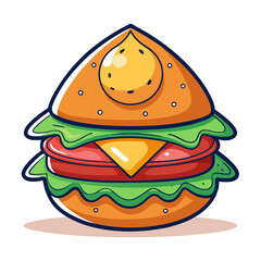 Cartoon Hamburger Icon with Sauce and Colorful Layers