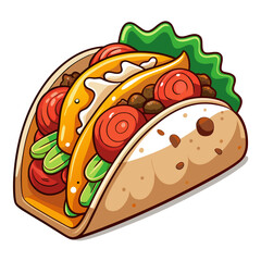 Cartoon Taco with Meat, Lettuce, Tomato, and Sauce