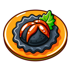 Cartoon Illustration of Uni Sushi on Plate