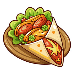 Delicious Cartoon Shawarma Wrap with Salad and Sauce