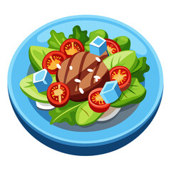 Fototapeta premium Grilled Meat Salad with Tomatoes and Feta Cartoon