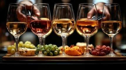 Naklejka premium Elegant Wine Tasting with Assorted Grapes and Cheese Platter