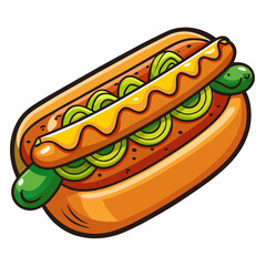Cartoon hot dog with mustard and pickle relish