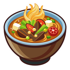 Delicious Ramen Bowl Cartoon Illustration with Traditional Toppings