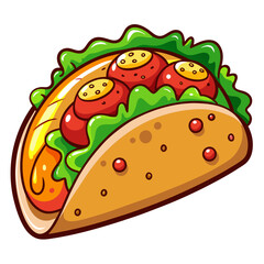 Cartoon Taco with Ground Beef, Lettuce, and Sauce
