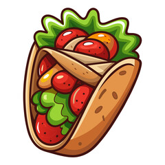 Delicious cartoon taco with lettuce and tomatoes illustration