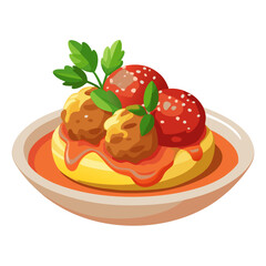 Meatballs on a Plate with Sauce and Greens