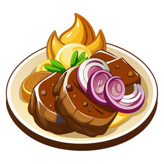 Cartoon Roasted Pork Loin Dinner with Onions, Potatoes
