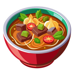 Bowl of Pho Soup with Meat and Vegetables