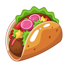 Cartoon Taco Illustration on White Background, Tasty Meal