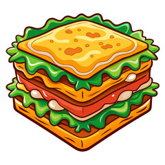Cartoon Sandwich with Lettuce, Ham, and Cream Cheese