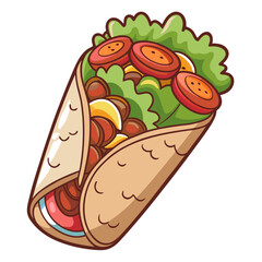 Cute cartoon burrito illustration vector isolated on white