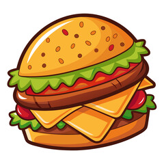 Cartoon Double Cheeseburger Illustration with Lettuce and Tomatoes