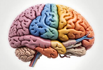 Colorful 3D Render of the Human Brain Divided into Lobes. Generative Ai