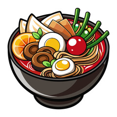 Delicious ramen bowl illustration with a lot of toppings