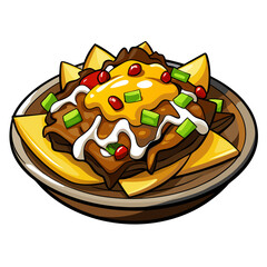 Loaded Nachos Cartoon Illustration with Cheese and Toppings