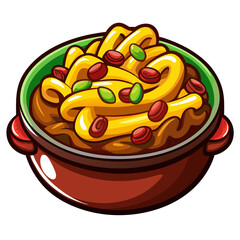 Cartoon illustration of Pasta meal with beans in bowl