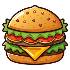 Cartoon Double Cheeseburger with Lettuce and Tomato Illustration