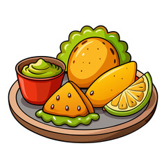 Colorful Cartoon Illustration of a Plate with Snacks