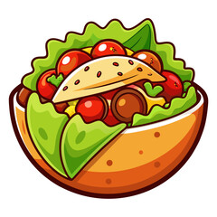 Colorful Cartoon Taco with Tomatoes, Lettuce, and Meat