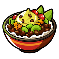 Colorful Cartoon Bowl of Food with Various Toppings