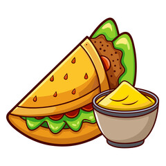 Cartoon Illustration of a Tasty Quesadilla with Sauce