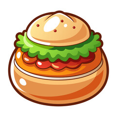 Cartoon Hamburger with Lettuce and Sauce Illustration