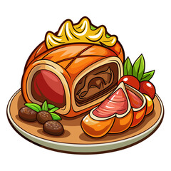 Beef Wellington Dish With Chocolate and Grapefruit Graphic