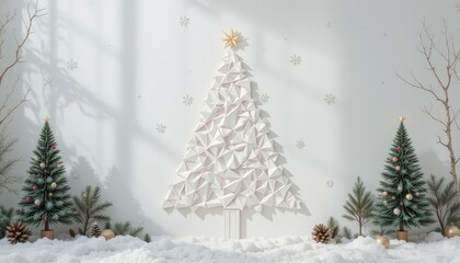 Obraz premium Beautifully Crafted Paper Christmas Tree Decoration With Festive Elements in a Cozy Indoor Setting