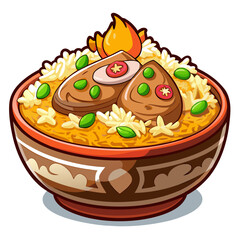 Illustration of a bowl with a fiery curry