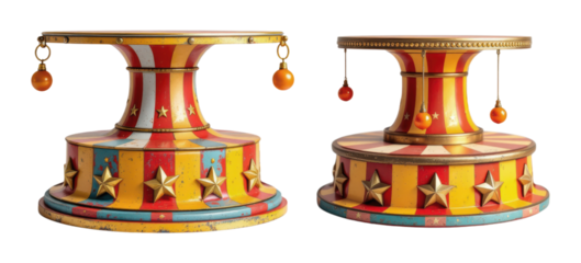 Vintage Circus Carnival Carousel Platform Base with Stars and Hanging Ornaments Decoration Amusement Park Ride Pedestal Isolated on Transparent and White Background