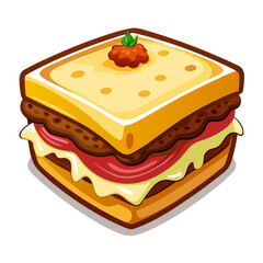Delicious Cartoon Square Sandwich Illustration on White Background
