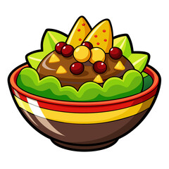 Colorful bowl of guacamole and chips cartoon illustration